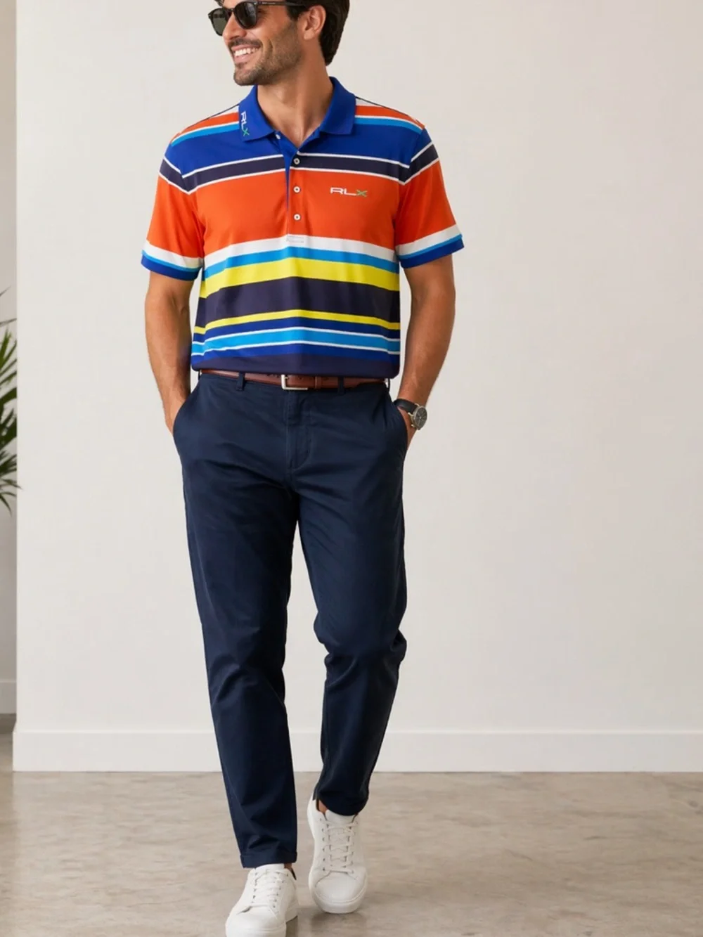 Ralph Lauren RLX Multicolor Striped Polo - Blue, Orange & Yellow Size L